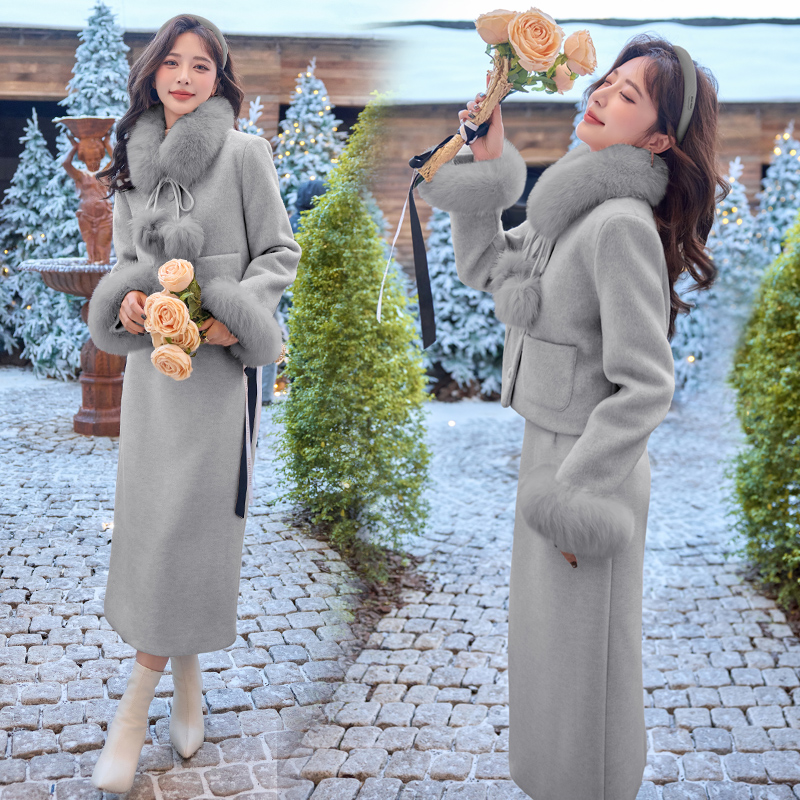 Ladies down winter skirt pink chanelstyle coat a set