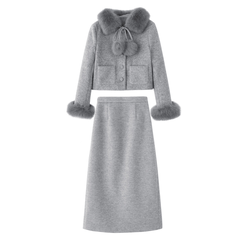 Ladies down winter skirt pink chanelstyle coat a set