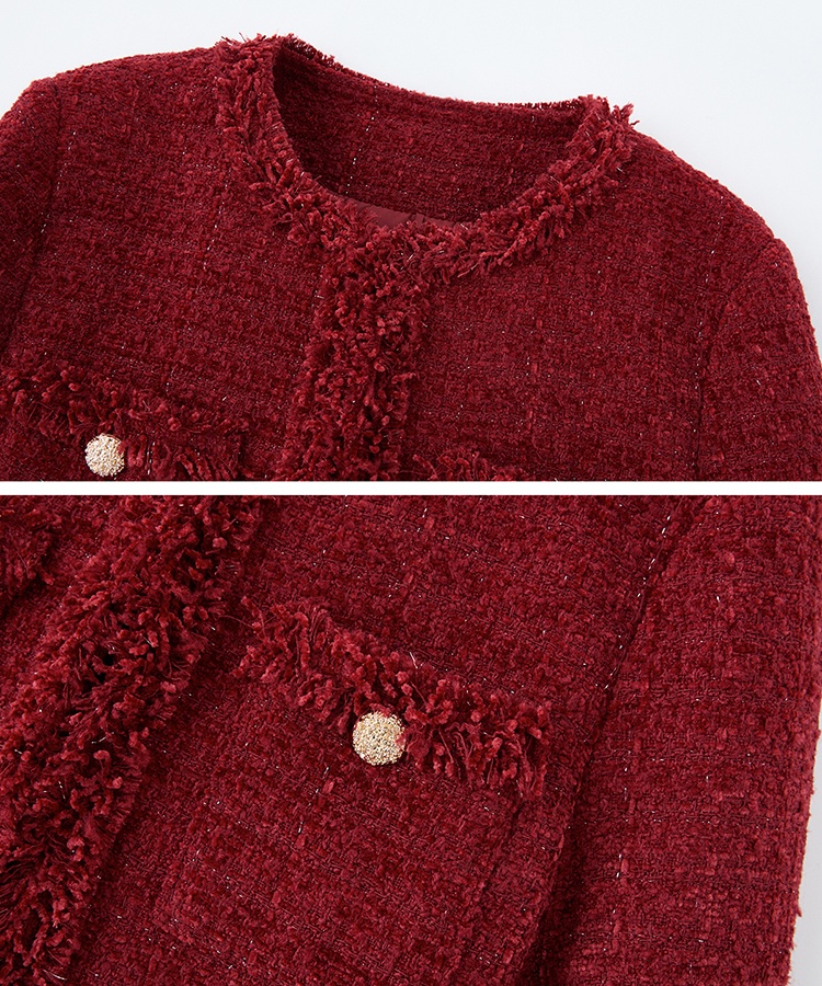 Autumn chanelstyle long skirt red coat 2pcs set