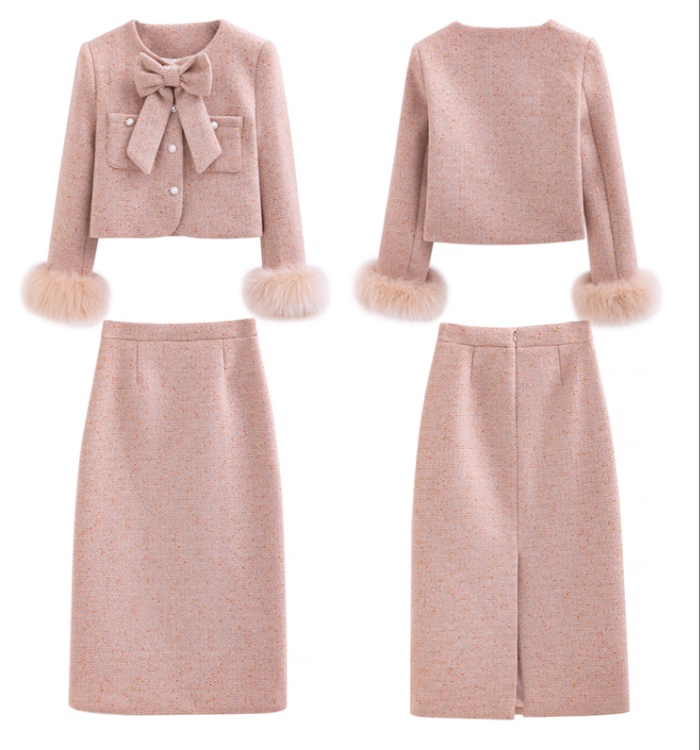 Down duck down coat fox fur bow long skirt a set