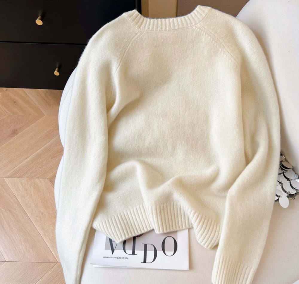 Lazy round neck tops embroidery sweater for women