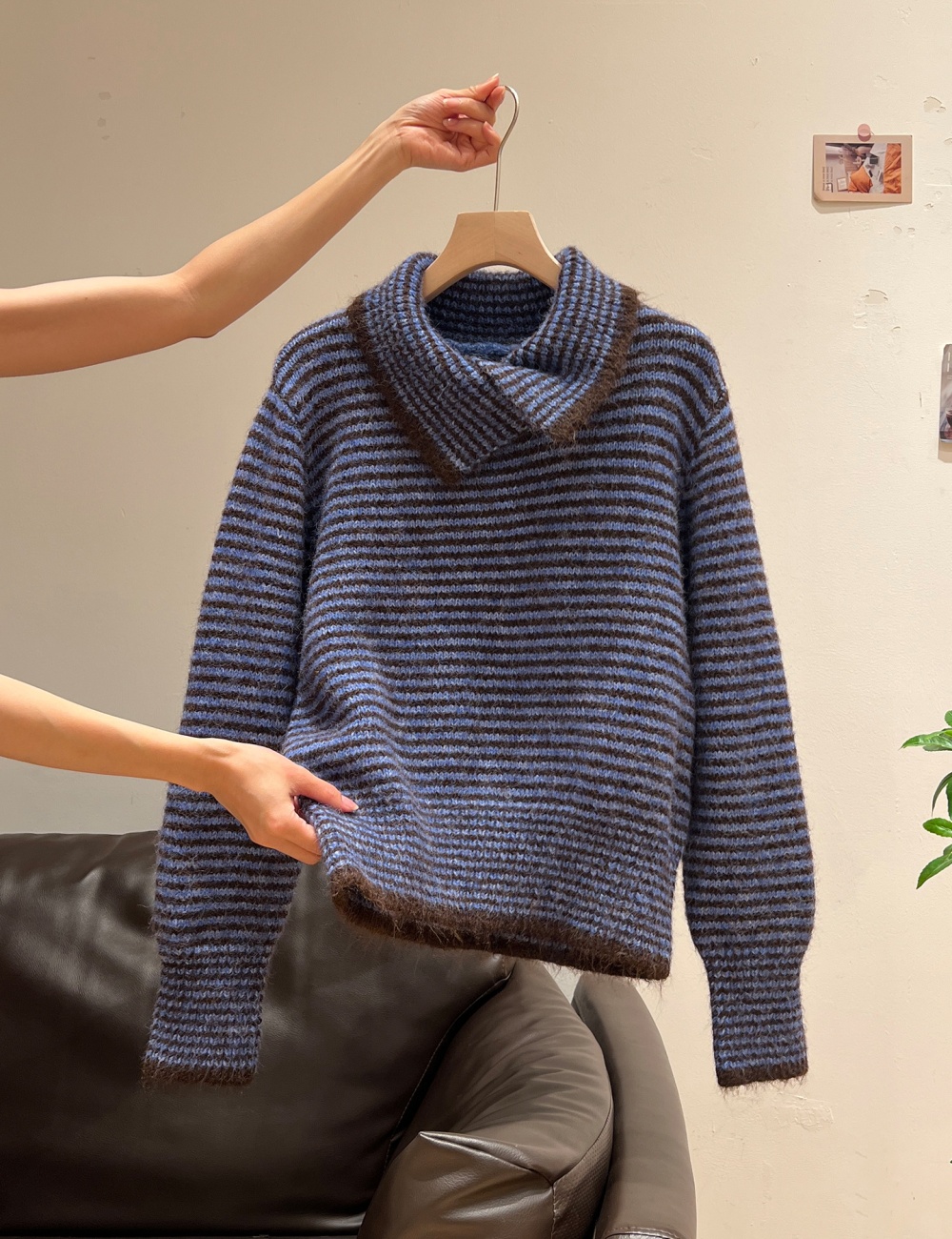 High collar coat lazy sweater for women