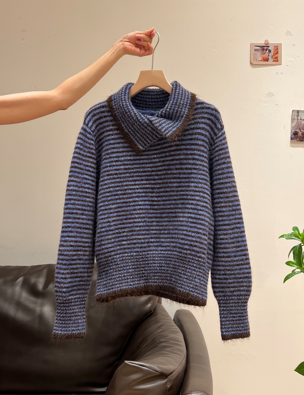 High collar coat lazy sweater for women