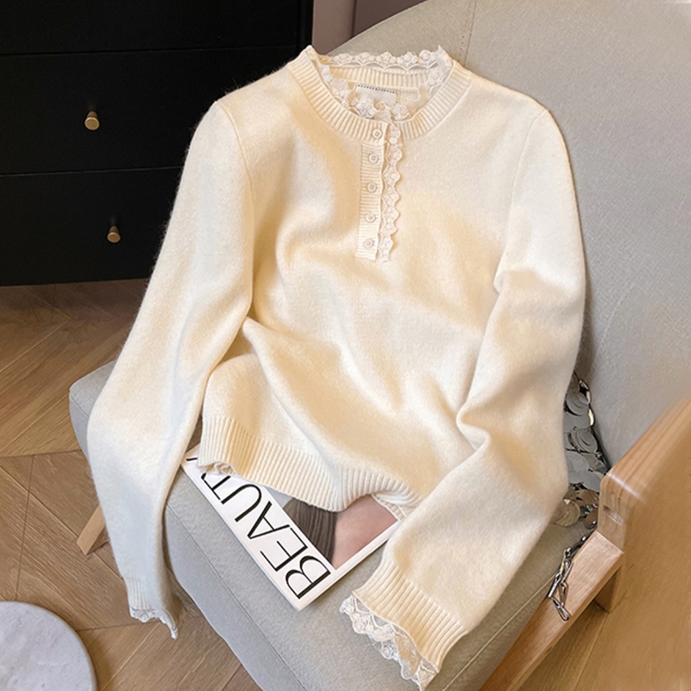 Long sleeve yellow lace autumn and winter sweater