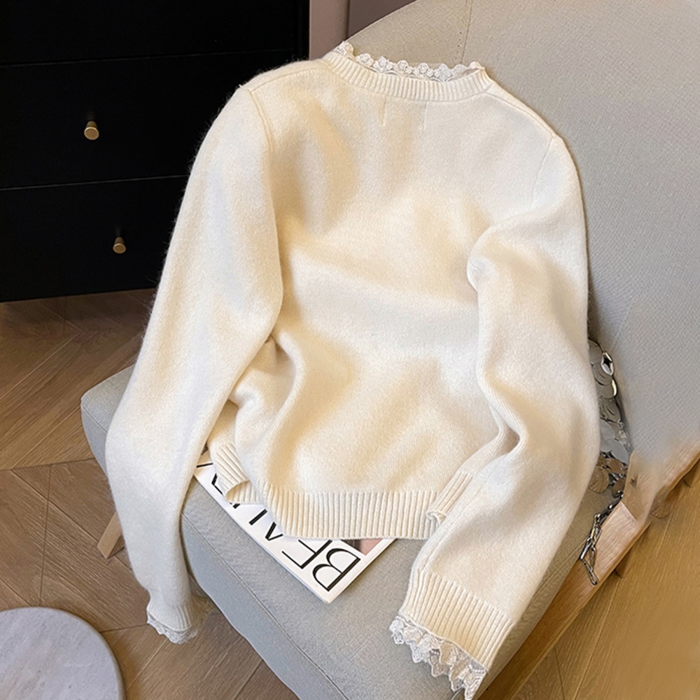 Long sleeve yellow lace autumn and winter sweater