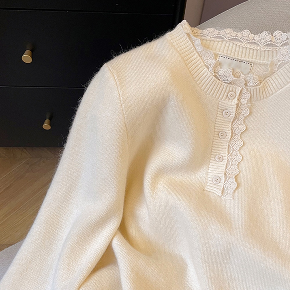 Long sleeve yellow lace autumn and winter sweater