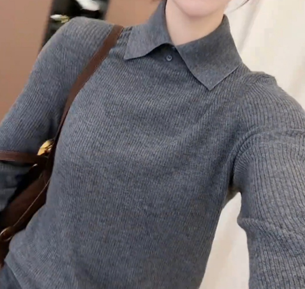 Slim France style sweater lapel bottoming shirt for women