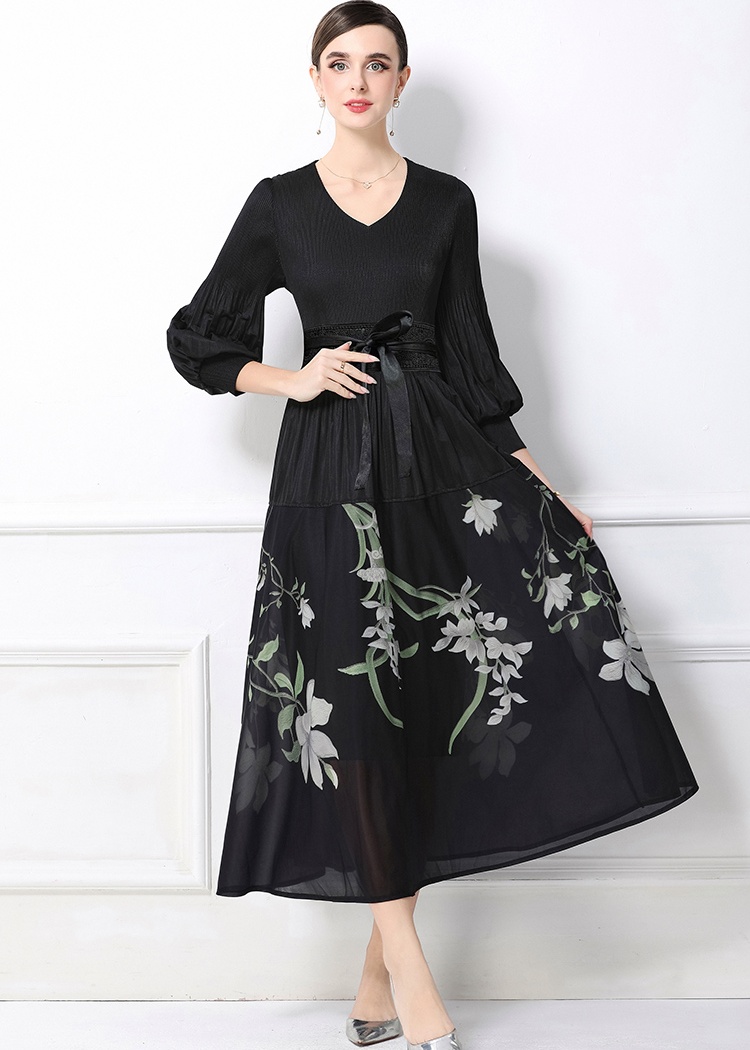 Pleats Please loose waist lantern sleeve dress