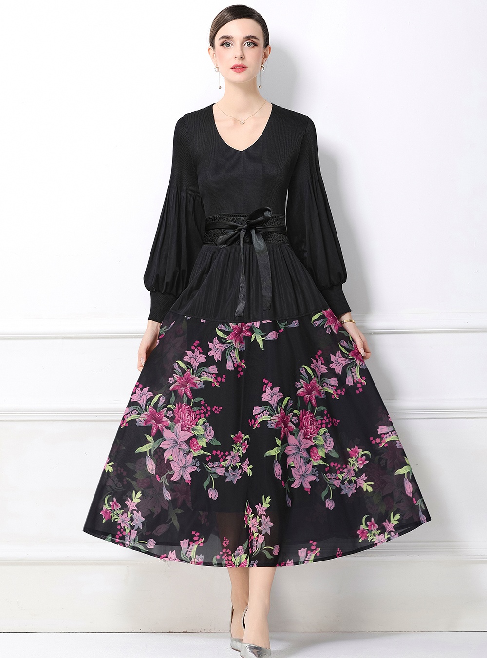 Spring and autumn lantern sleeve Pleats Please dress