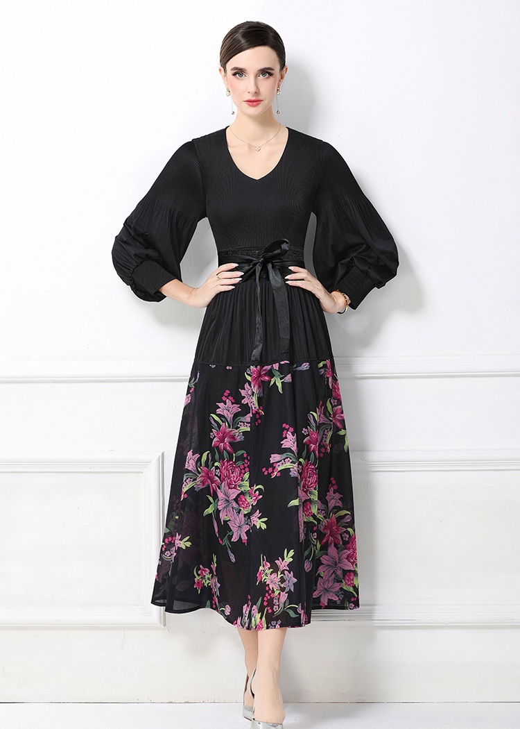 Spring and autumn lantern sleeve Pleats Please dress