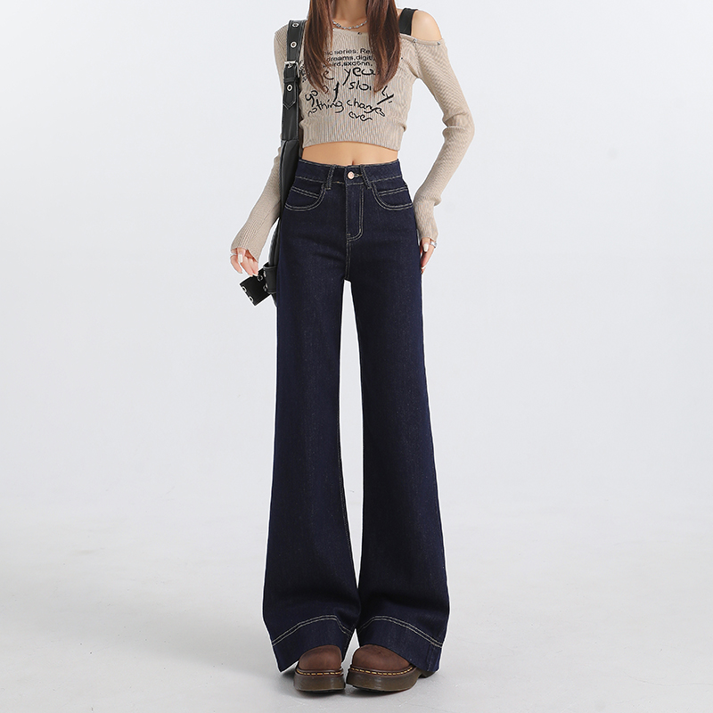 Loose winter flare pants denim long pants for women