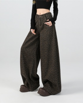 High waist casual pants leopard long pants for women