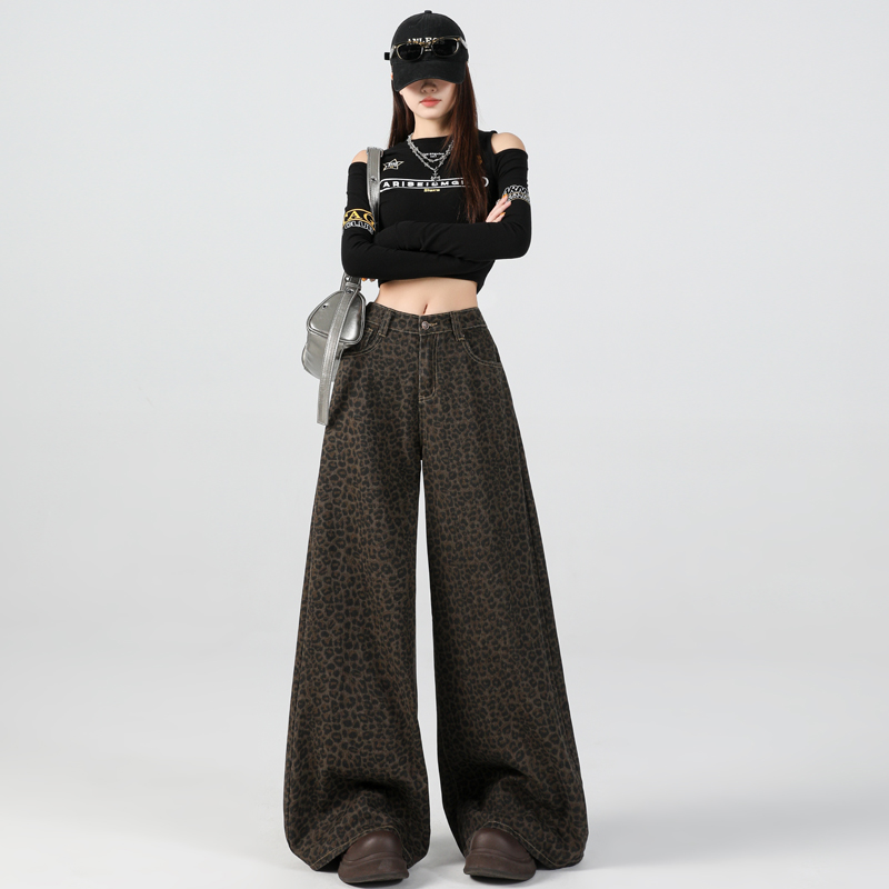 High waist casual pants leopard long pants for women