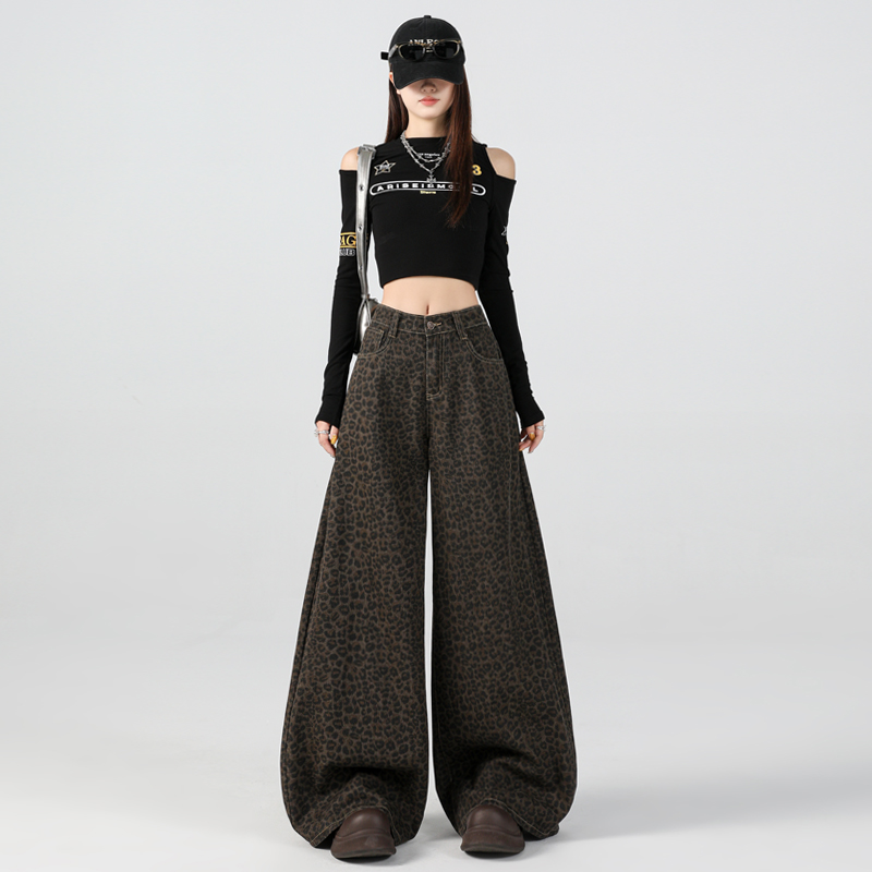High waist casual pants leopard long pants for women