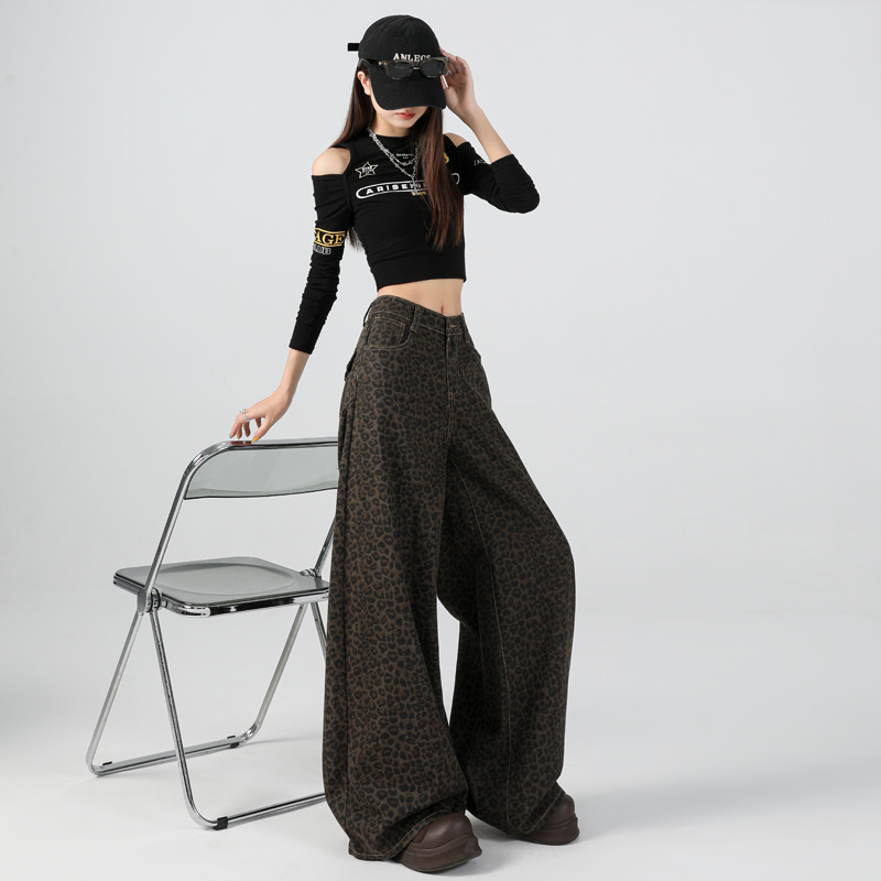 High waist casual pants leopard long pants for women