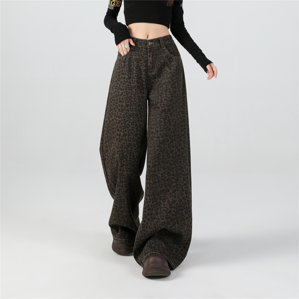 High waist casual pants leopard long pants for women