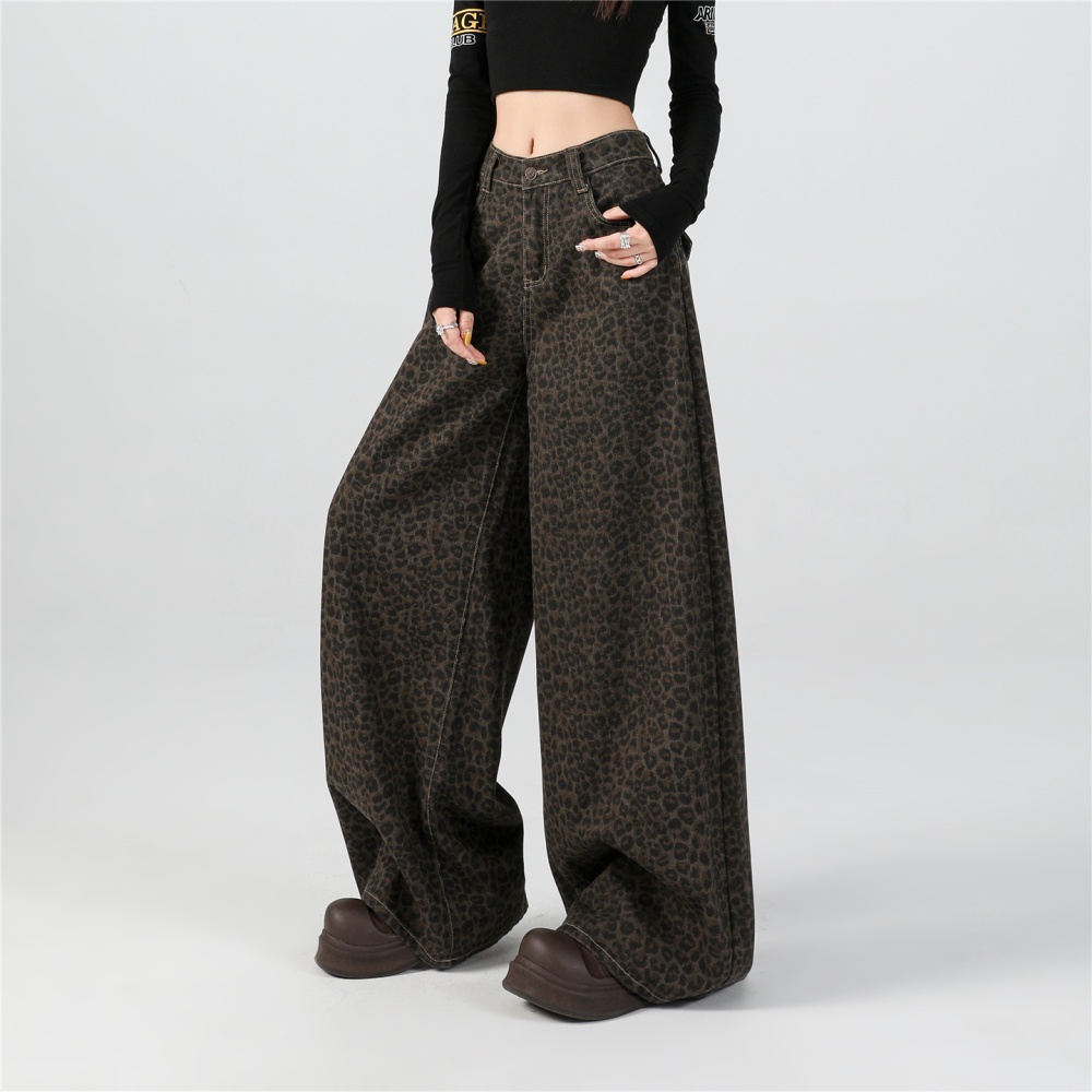 High waist casual pants leopard long pants for women