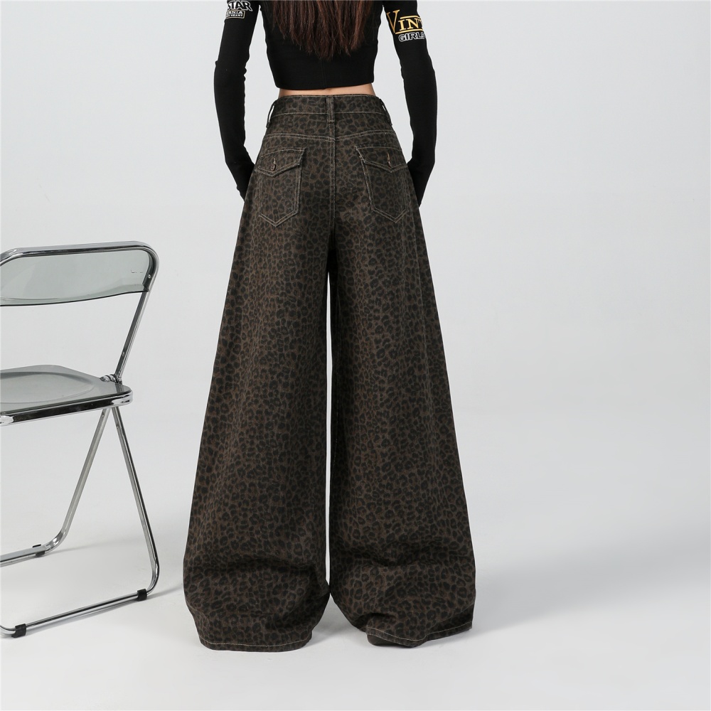 High waist casual pants leopard long pants for women