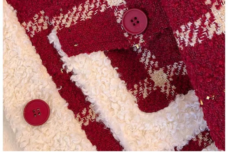 Red plus velvet autumn and winter lambs wool coat for women