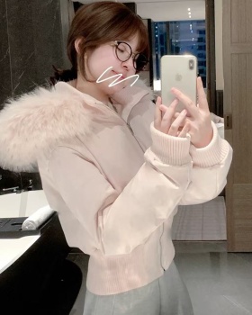 Hooded thermal short coat pink fur collar down coat for women