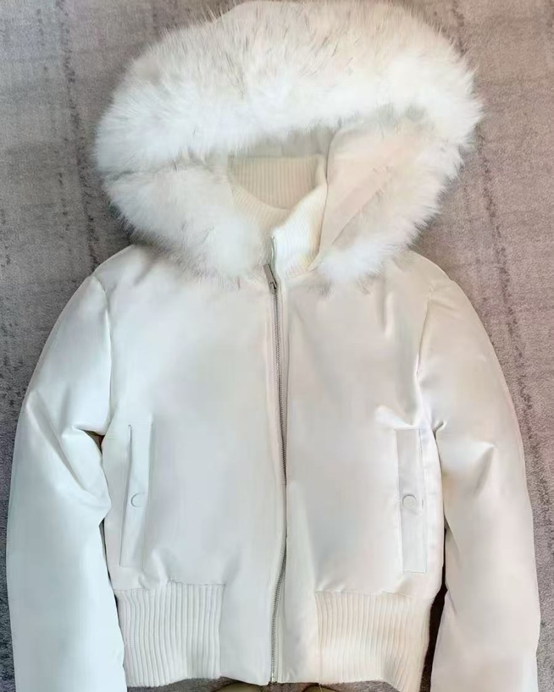 Hooded thermal short coat pink fur collar down coat for women