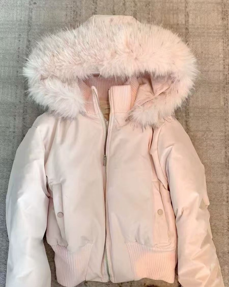 Hooded thermal short coat pink fur collar down coat for women