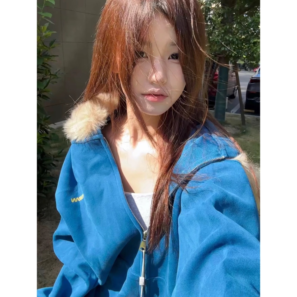 Embroidery plus velvet removable rabbit fur fur collar coat