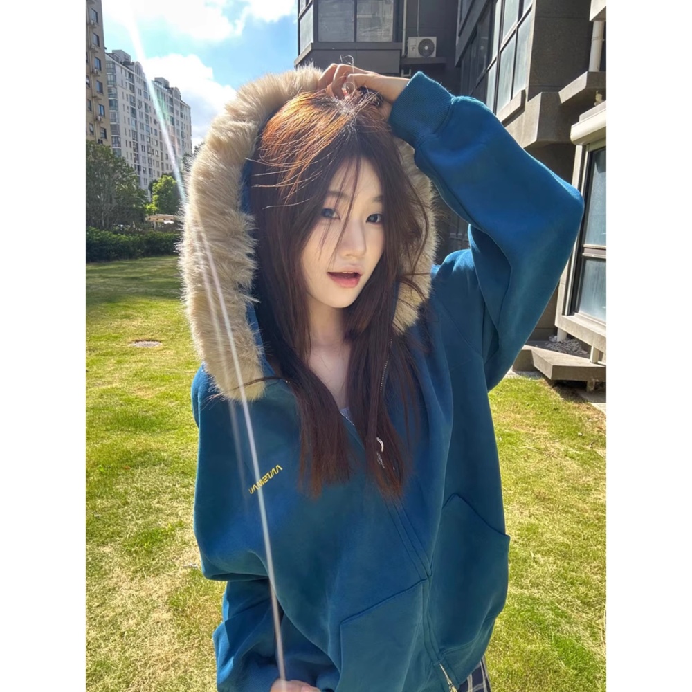 Embroidery plus velvet removable rabbit fur fur collar coat