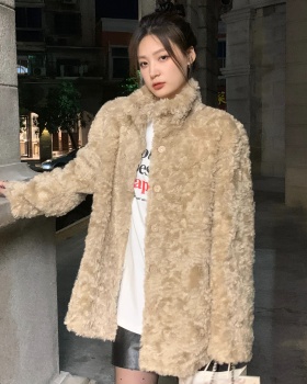 Cstand collar elmo overcoat faux fur coat for women