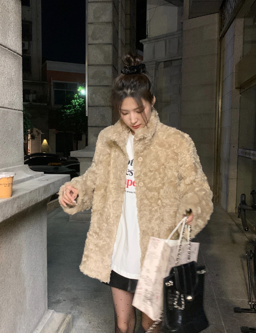 Cstand collar elmo overcoat faux fur coat for women