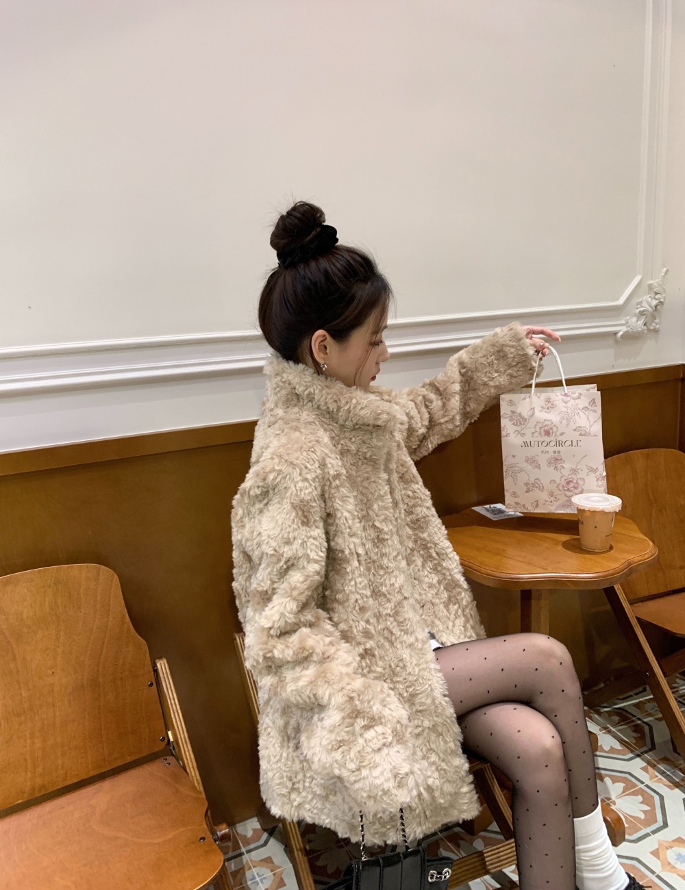 Cstand collar elmo overcoat faux fur coat for women