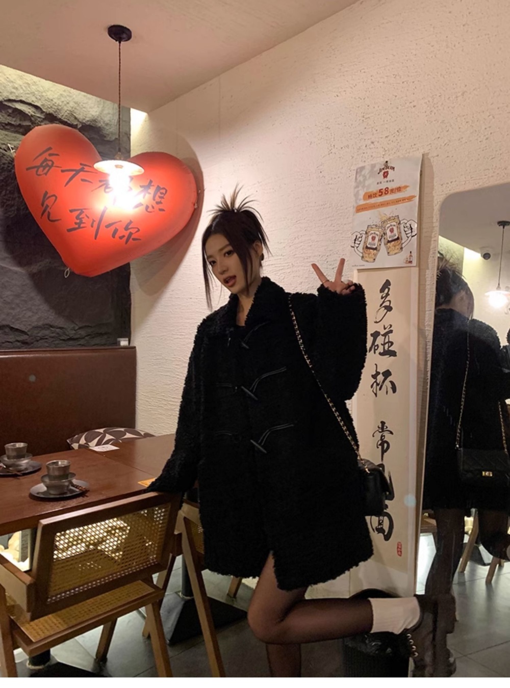 Horn buckle long autumn and winter overcoat for women