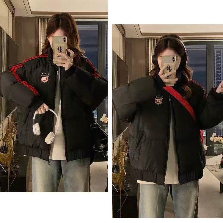 Couples down cold cotton coat thick stripe coat for women