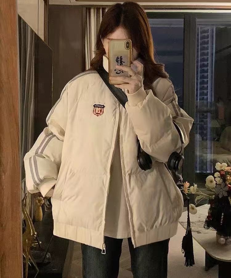 Couples down cold cotton coat thick stripe coat for women