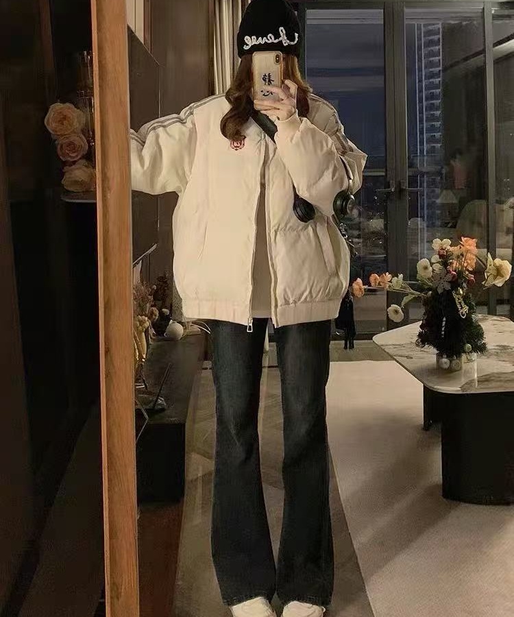 Couples down cold cotton coat thick stripe coat for women