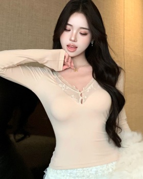 Autumn enticement V-neck tops slim long sleeve T-shirt