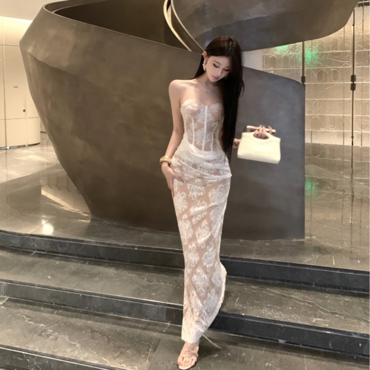 Banquet wrapped chest dress sexy ladies long dress