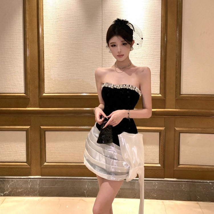 Package hip slim dress pinched waist formal dress