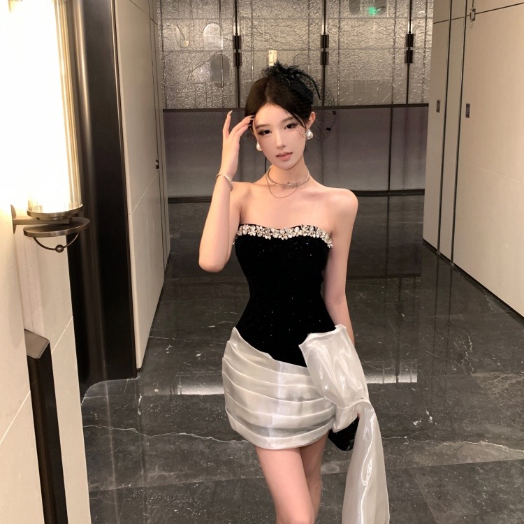 Package hip slim dress pinched waist formal dress