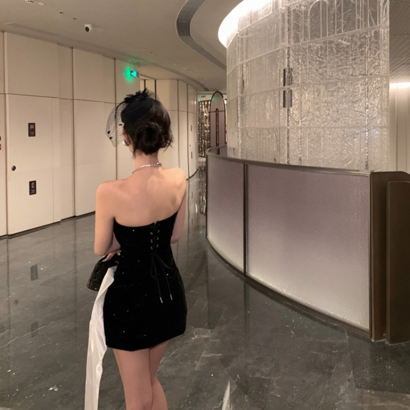 Package hip slim dress pinched waist formal dress