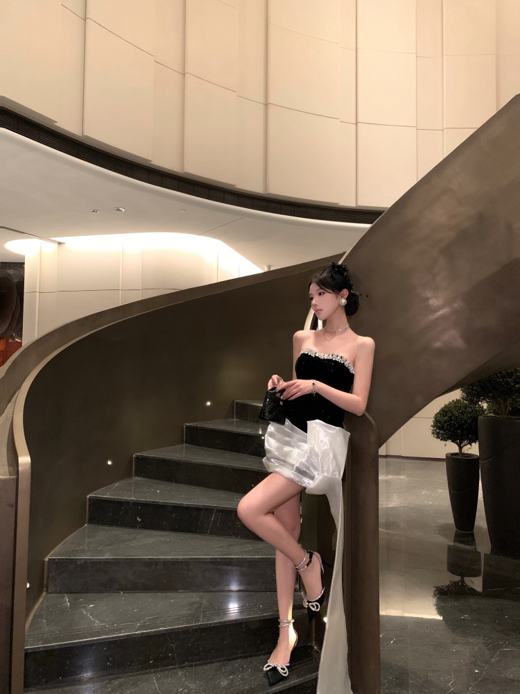 Package hip slim dress pinched waist formal dress