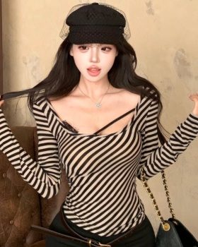 Slim unique spicegirl T-shirt stripe autumn tops for women