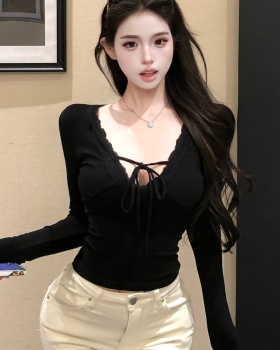 Long sleeve slim sexy T-shirt short splice spicegirl tops