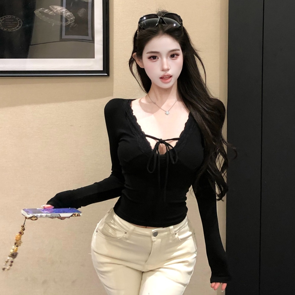 Long sleeve slim sexy T-shirt short splice spicegirl tops