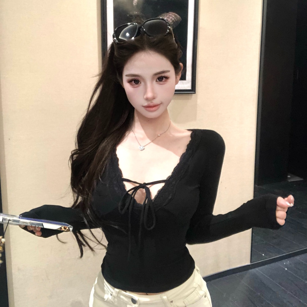 Long sleeve slim sexy T-shirt short splice spicegirl tops