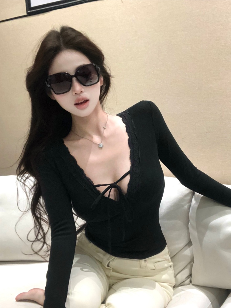 Long sleeve slim sexy T-shirt short splice spicegirl tops