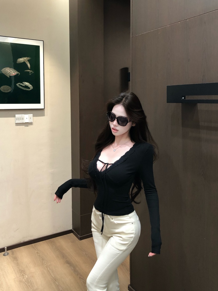 Long sleeve slim sexy T-shirt short splice spicegirl tops