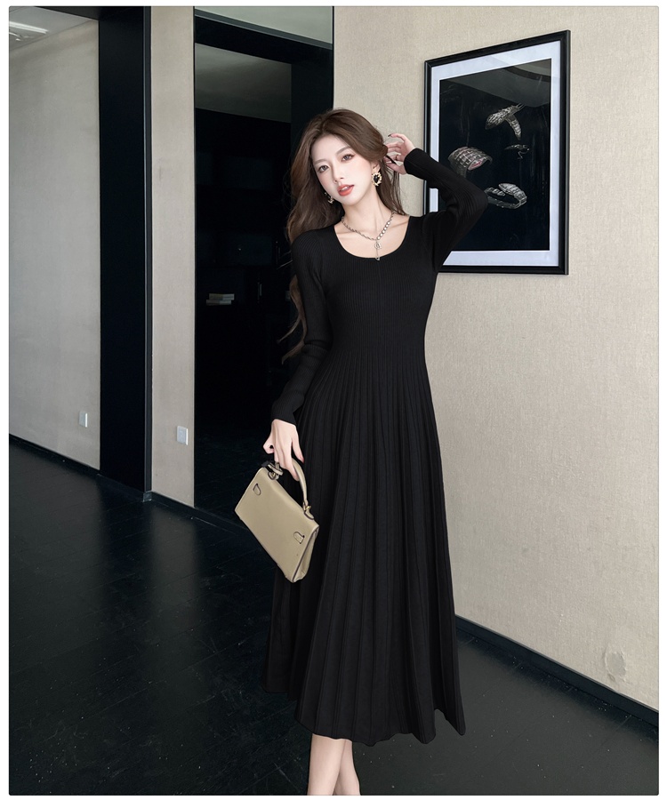 U-neck autumn and winter dress bottoming sweater dress for women