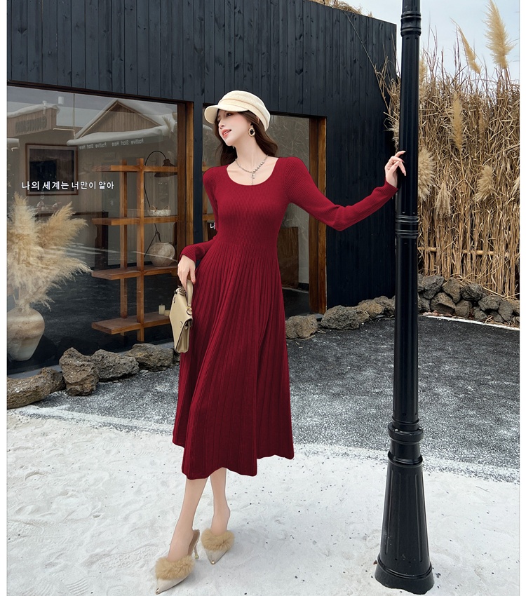 U-neck autumn and winter dress bottoming sweater dress for women