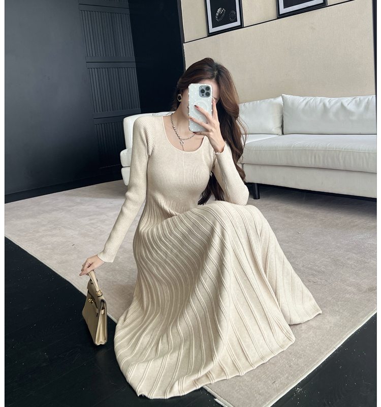 U-neck autumn and winter dress bottoming sweater dress for women